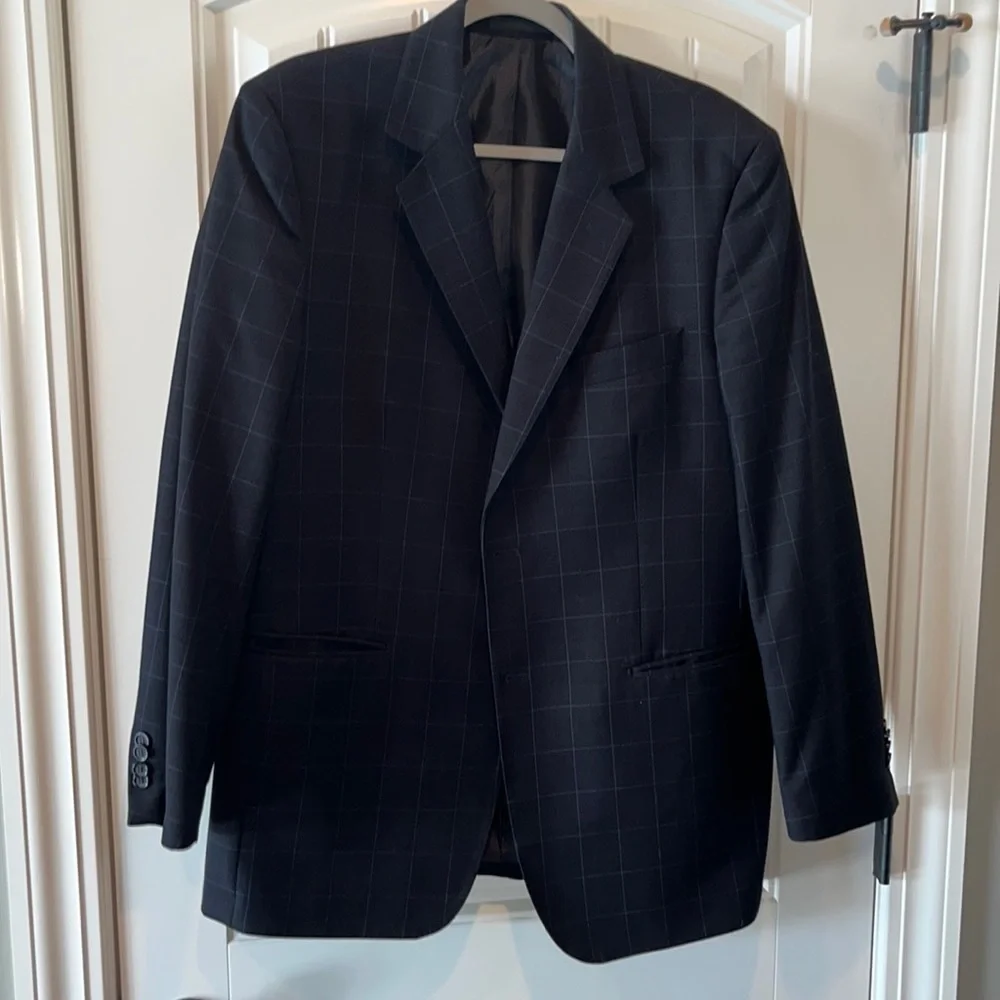 CERUTTI 1881 Italian suit jacket dark gray/ black blue windowpane tag Italian 52